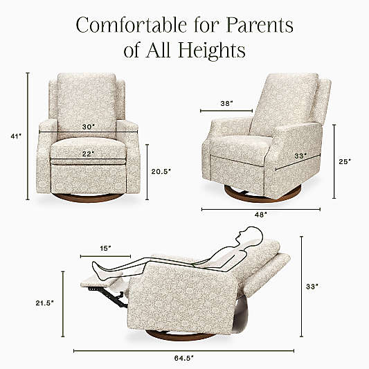 Morris & Co x Namesake Crewe Mallow Ash Floral Swivel Glider Power Recliner Nursery Chair