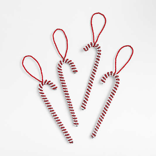 Mo's Crib Hand Beaded Candy Cane Christmas Ornaments, Set of 4