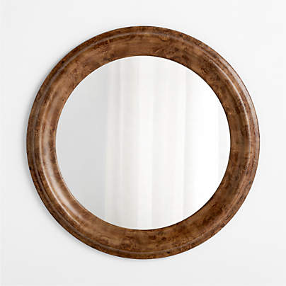 Mota Dark Burl Wood Round Wall Mirror