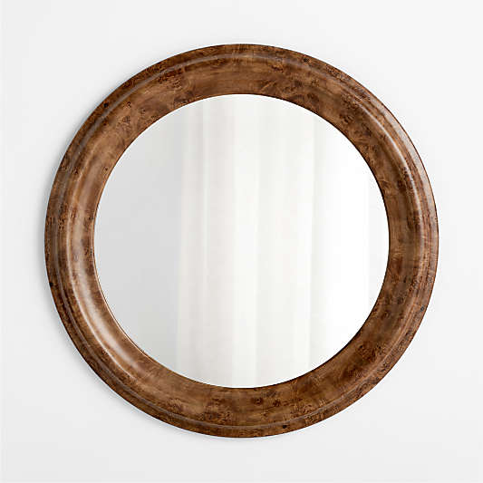 Mota Dark Burl Wood Round Wall Mirror