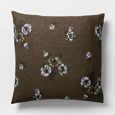 View Mountain Floral Cotton Linen Burnt Green Euro Bed Pillow Sham details