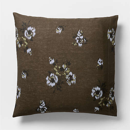 Mountain Floral Cotton Linen Burnt Green Euro Bed Pillow Sham