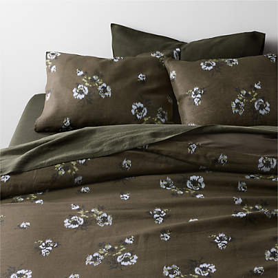 Mountain Floral Cotton Linen Burnt Green King Duvet Cover