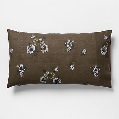 View Mountain Floral Cotton Linen Burnt Green King Bed Pillow Sham details