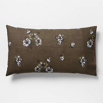 Mountain Floral Cotton Linen Burnt Green King Bed Pillow Sham