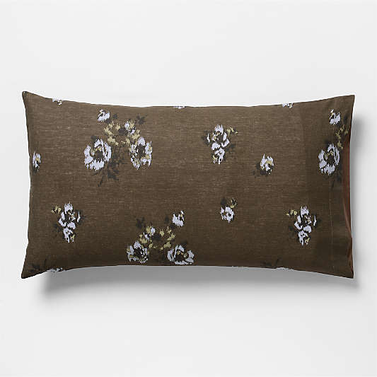 Mountain Floral Cotton Linen Burnt Green King Bed Pillow Sham