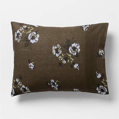 Mountain Floral Cotton Linen Burnt Green Standard Bed Pillow Sham