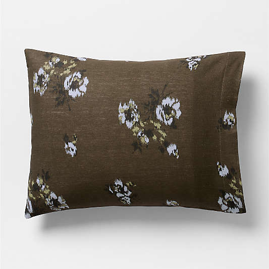 Mountain Floral Cotton Linen Burnt Green Bed Pillow Sham