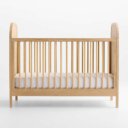 Mira Cerused Natural Oak Wood Convertible Crib with Toddler Bed Rail
