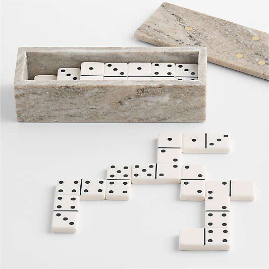 Marble Box with Resin Dominoes Game Set