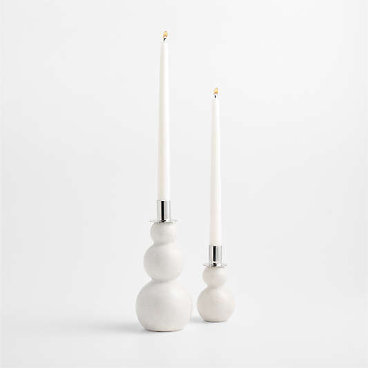 Marble Snowman Taper Candle Holders