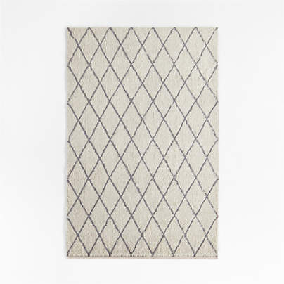 Moroccan Arlequin Diamond Wool Light Grey Kids Area Rug 5'x8'