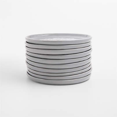 Mercer Grey Round Stoneware Appetizer Plates, Set of 10