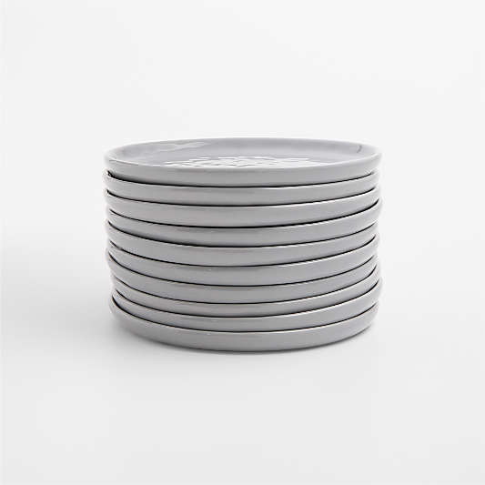 Mercer Grey Round Stoneware Appetizer Plates, Set of 10