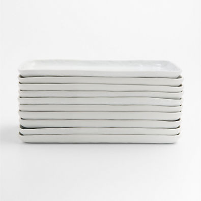View Mercer White Rectangular Porcelain Plates, Set of 10 details