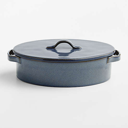 Marin Slate Blue Stoneware 3-Qt. Oval Covered Casserole Baking Dish