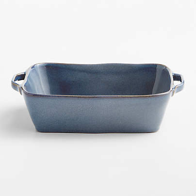 Marin 10"x7" Small Slate Blue Stoneware Baking Dish with Handles