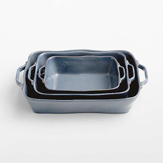 Marin Slate Blue Stoneware Bakers, Set of 3