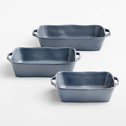 Marin Slate Blue Stoneware Bakers, Set of 3