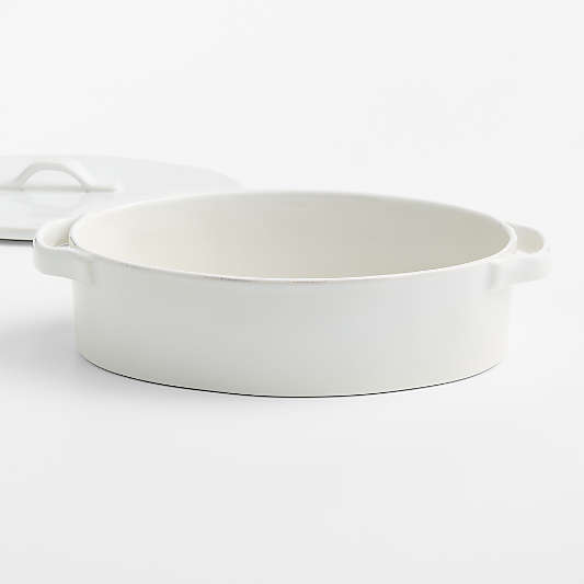 Marin White Stoneware 3-Qt. Oval Covered Casserole Baking Dish