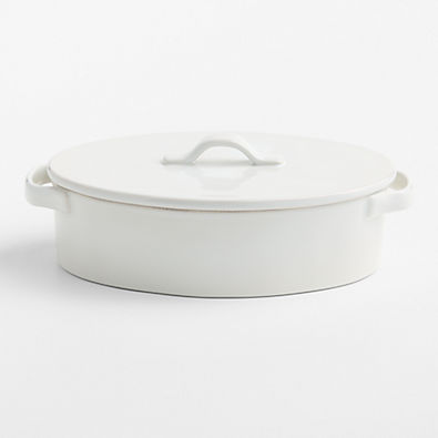 View Marin White Stoneware 3-Qt. Oval Covered Casserole Baking Dish details