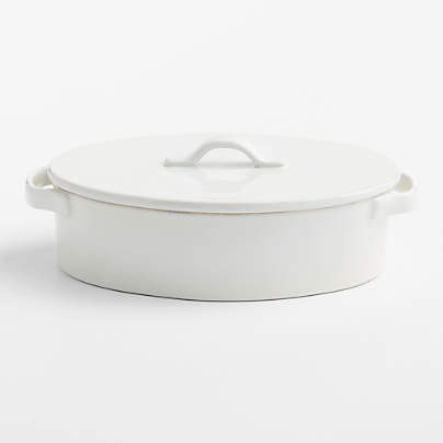 Marin White Stoneware 3-Qt. Oval Covered Casserole Baking Dish