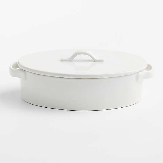Marin White Stoneware 3-Qt. Oval Covered Casserole Baking Dish