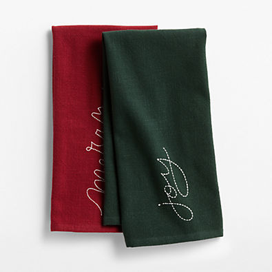 View Merry & Joy Embroidered Organic Cotton Kitchen Towels, Set of 2 details