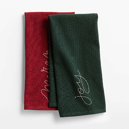 Merry & Joy Embroidered Organic Cotton Dish Towel, Set of 2