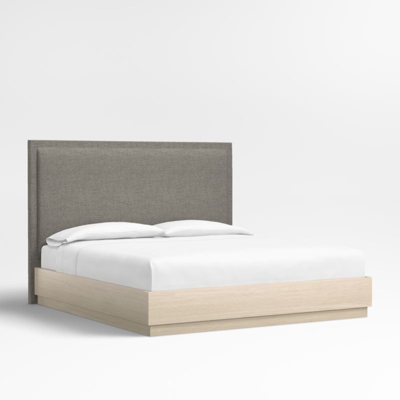 Meraux 56" Dark Grey Upholstered King Headboard with Batten White Oak Bed Base - image 0 of 5