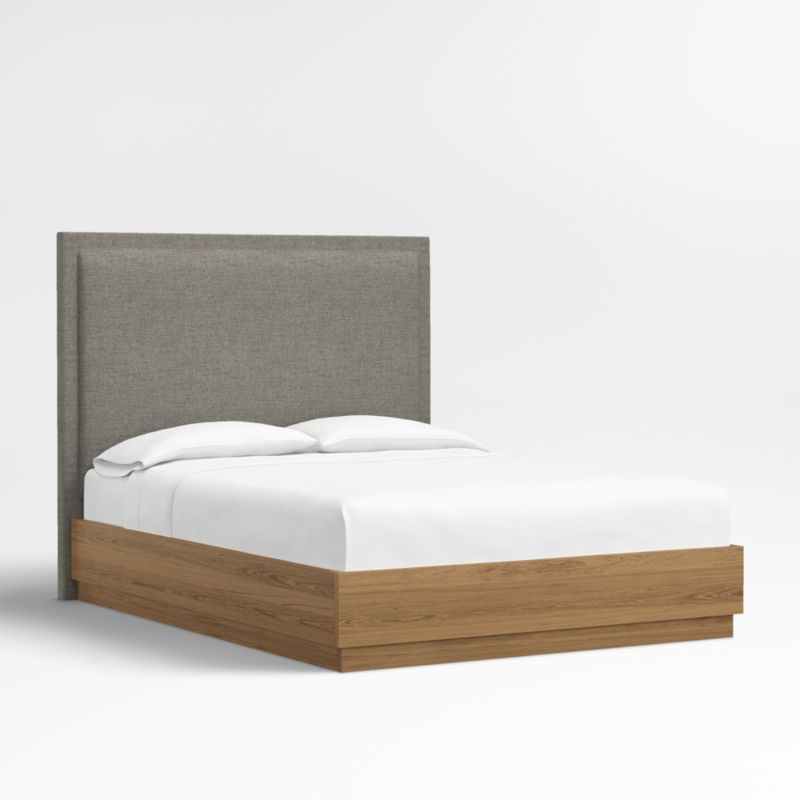 Meraux 56" Dark Grey Upholstered King Headboard with Batten Brown Oak Bed Base - image 2 of 5