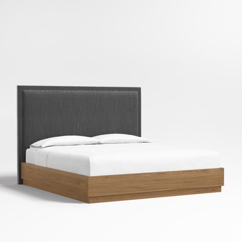 Meraux 56" Charcoal Grey King Upholstered Headboard with Batten Brown Oak Bed Base - image 0 of 5