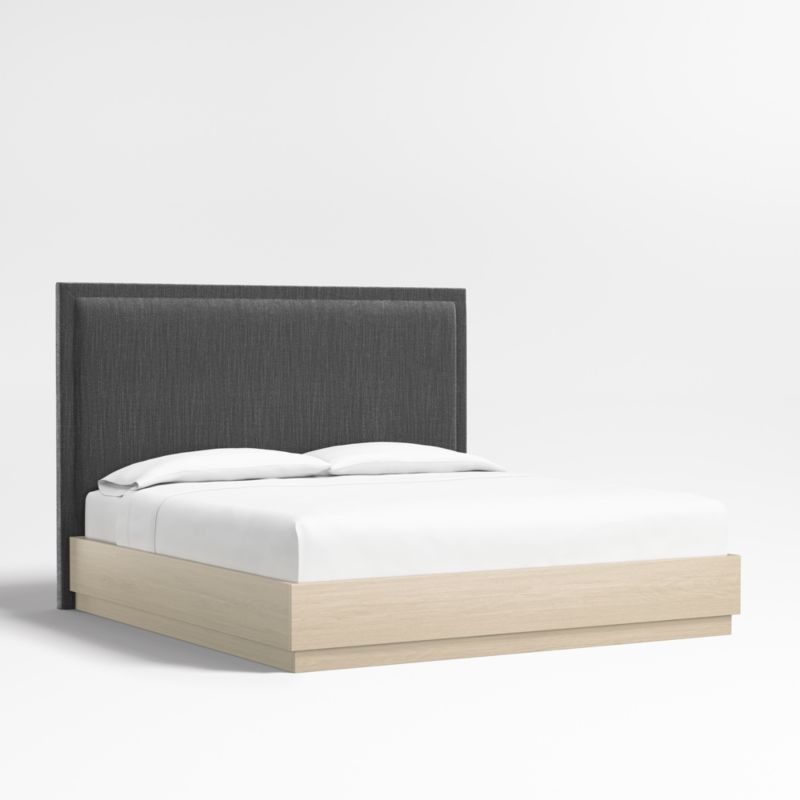 Meraux 56" Charcoal Grey King Upholstered Headboard with Batten White Oak Bed Base - image 0 of 5