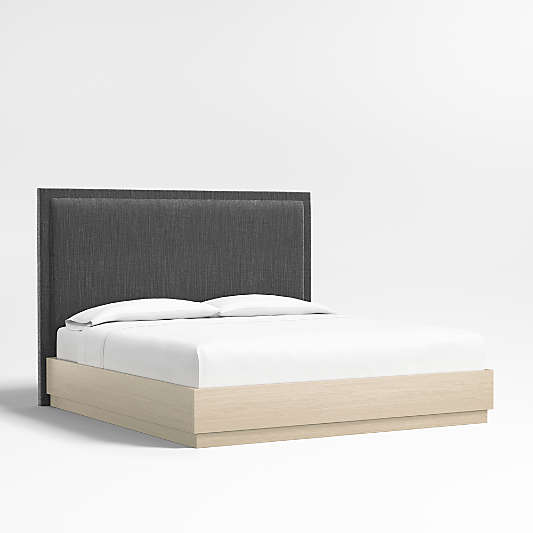 Meraux 56" Charcoal Grey King Upholstered Headboard with Batten White Oak Bed Base