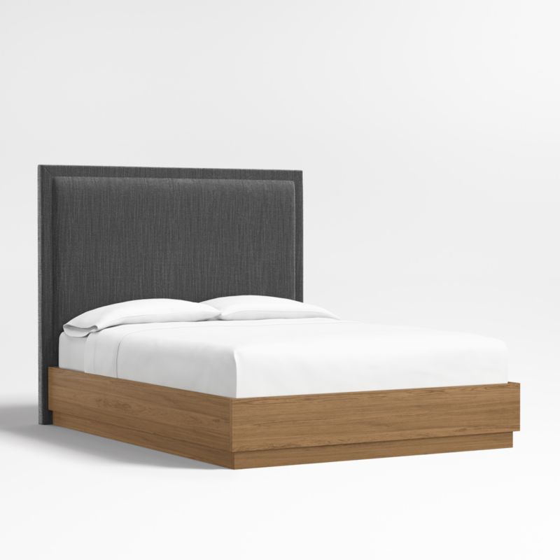 Meraux 56" Charcoal Grey King Upholstered Headboard with Batten Brown Oak Bed Base - image 2 of 5