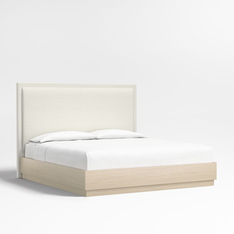 Meraux 56" Ivory King Upholstered Headboard with Batten White Oak Bed Base - image 0 of 5