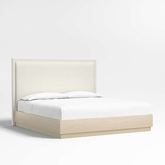 Meraux 56" Ivory King Upholstered Headboard with Batten White Oak Bed Base