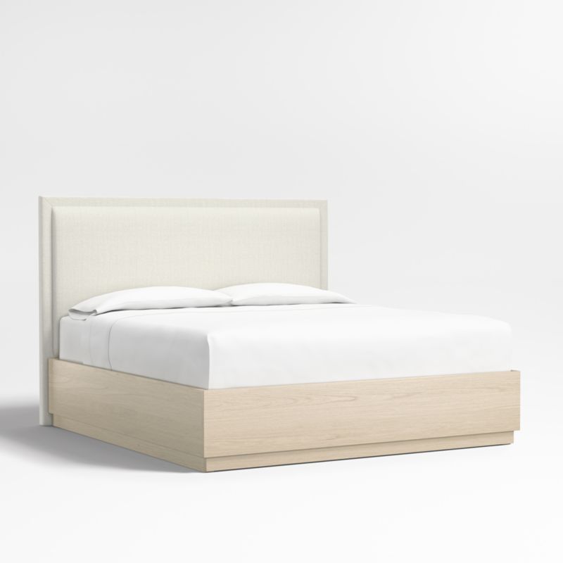 Meraux 56" Ivory King Upholstered Headboard with Batten White Oak Storage Bed Base - image 0 of 6