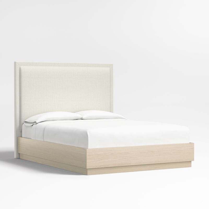 Meraux 56" Ivory Queen Upholstered Headboard with Batten White Oak Bed Base - image 0 of 4