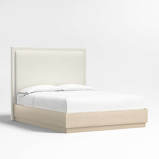 Meraux 56" Ivory Queen Upholstered Headboard with Batten White Oak Bed Base