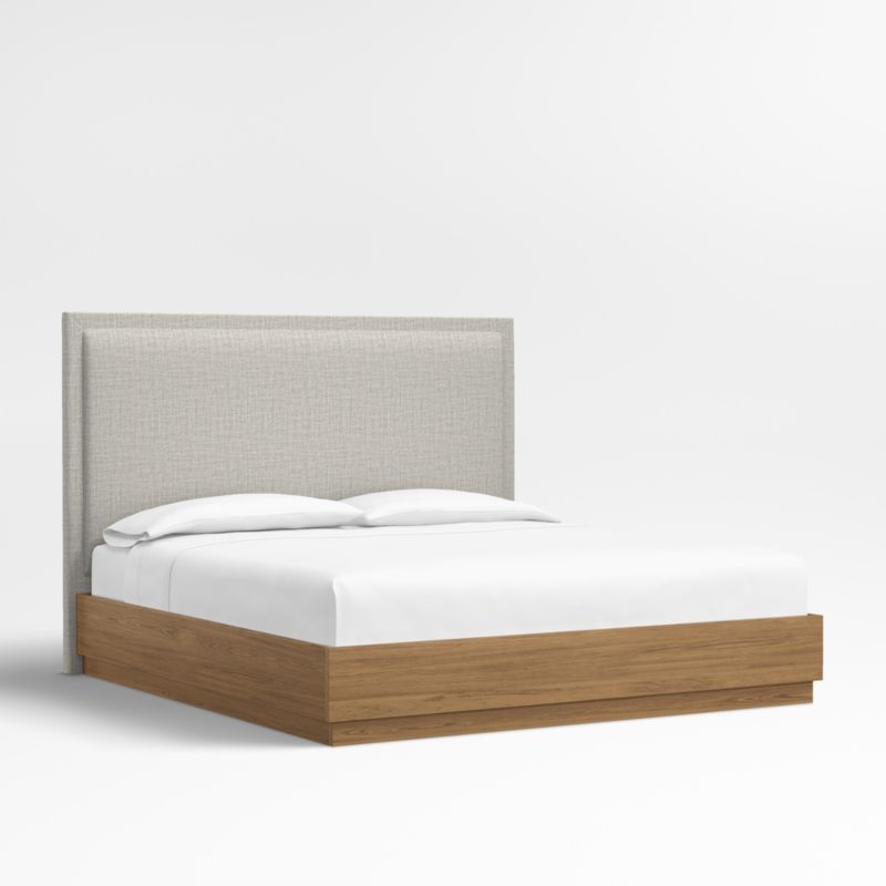 Meraux 56" Mist Grey Upholstered King Headboard with Batten Brown Oak Bed Base - image 0 of 5