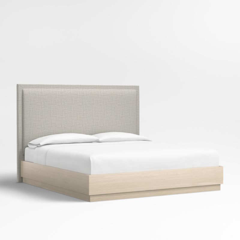 Meraux 56" Mist Grey Upholstered King Headboard with Batten White Oak Bed Base - image 0 of 5