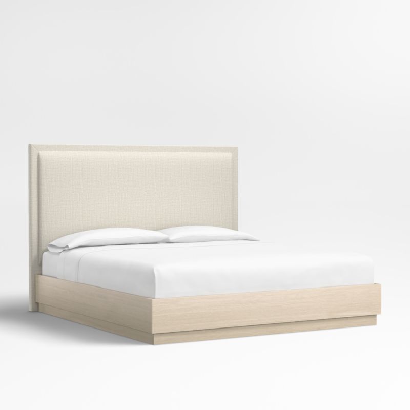 Meraux 56" Natural Beige Upholstered King Headboard with Batten White Oak Bed Base - image 0 of 5