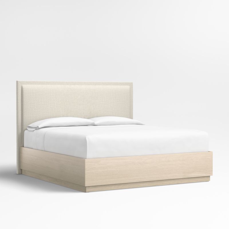 Meraux 56" Natural Beige Upholstered King Headboard with Batten White Oak Storage Bed Base - image 0 of 7