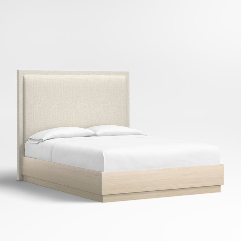 Meraux 56" Natural Beige Upholstered King Headboard with Batten White Oak Bed Base - image 2 of 5