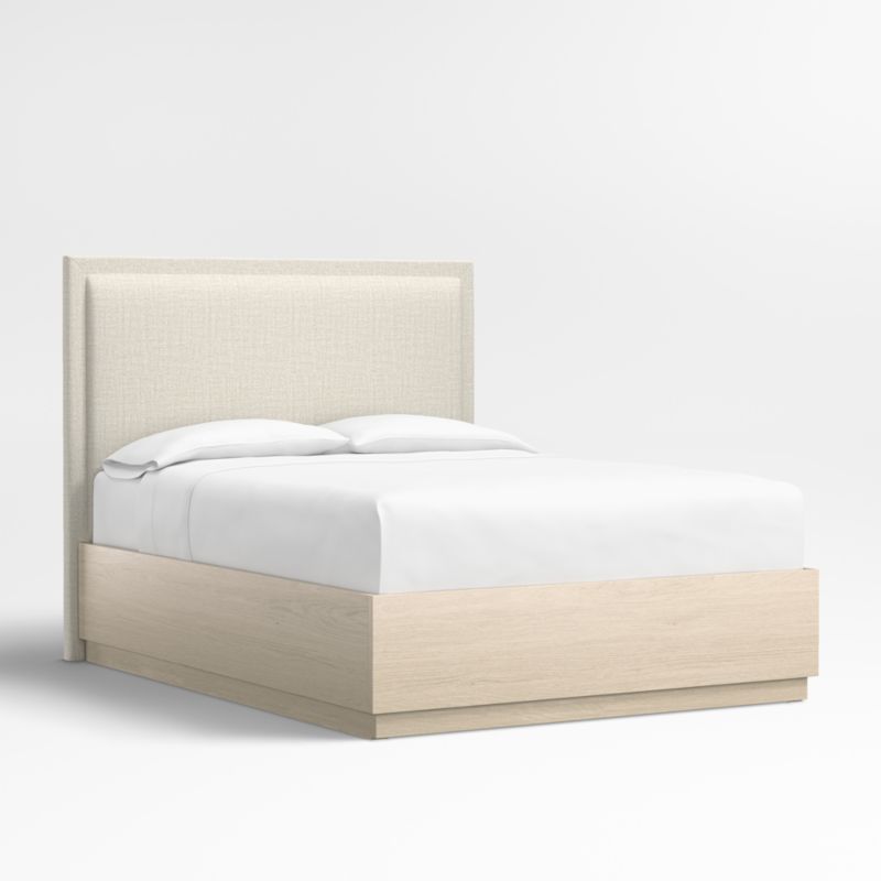 Meraux 56" Natural Beige Upholstered King Headboard with Batten White Oak Storage Bed Base - image 2 of 7