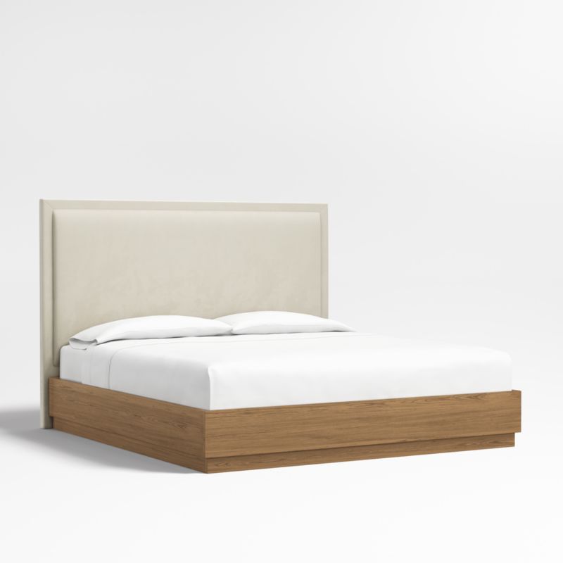 Meraux 56" Beige Upholstered King Headboard with Batten Brown Oak Bed Base - image 0 of 7