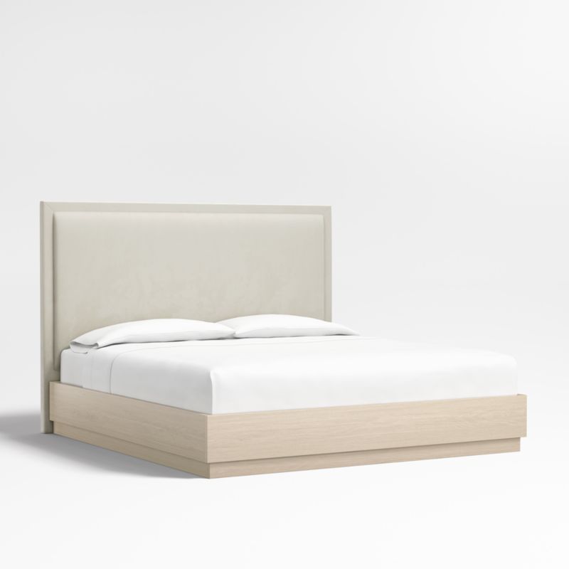 Meraux 56" Beige Upholstered King Headboard with Batten White Oak Bed Base - image 2 of 6