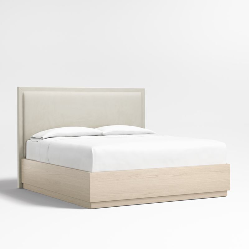 Meraux 56" Beige Upholstered King Headboard with Batten White Oak Storage Bed Base - image 0 of 8