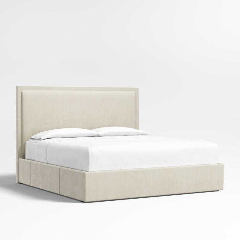 Meraux 56" Beige Upholstered King Headboard with Storage Bed Base - image 0 of 7